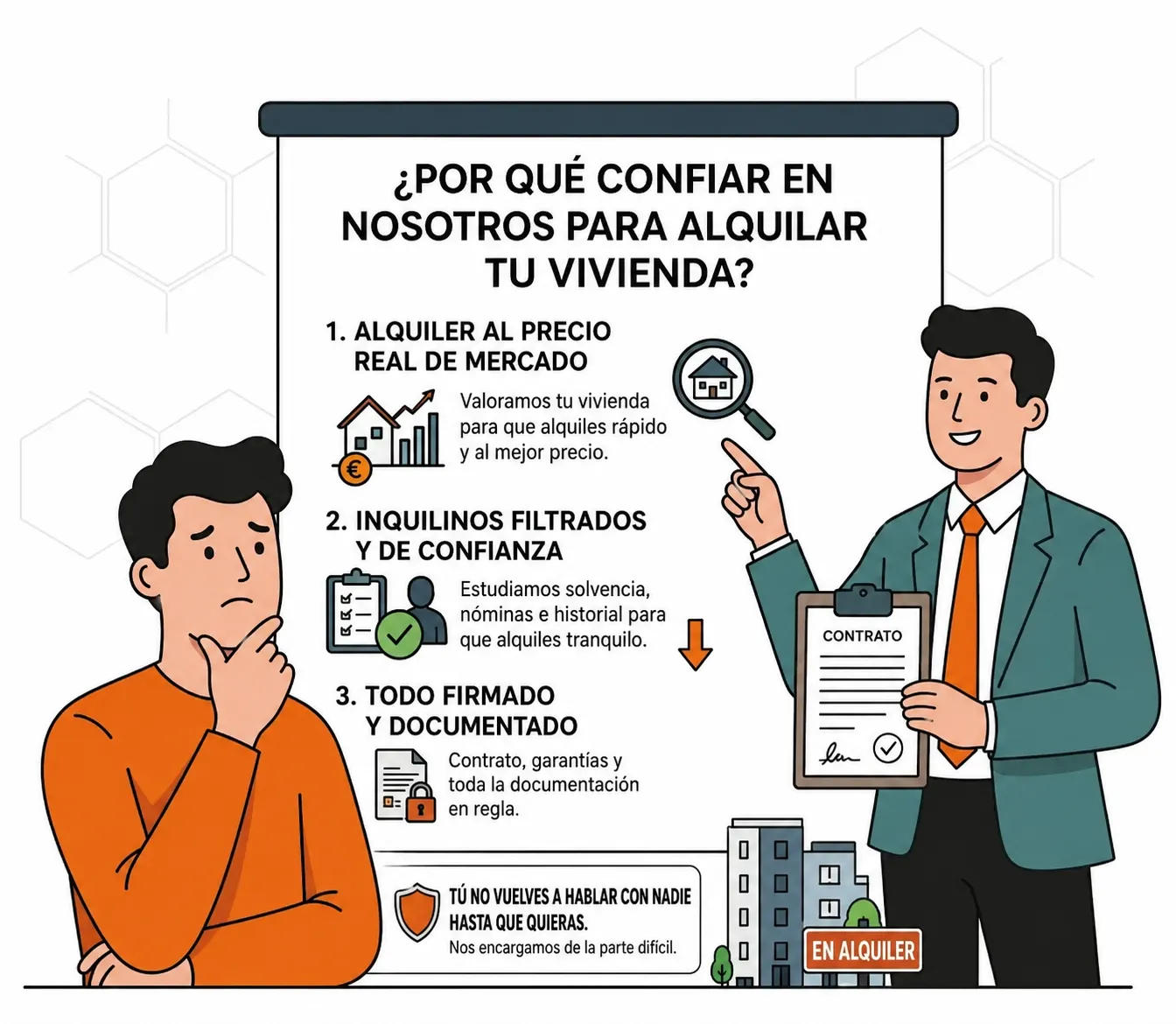 Propietario firmando contrato de alquiler con asesor de R house